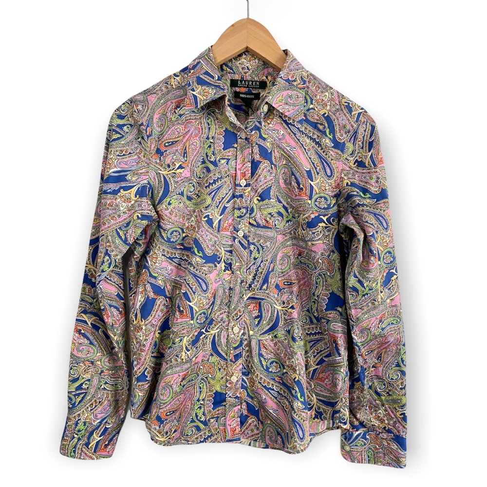 Lauren Ralph Lauren women's non-iron button up shirt Colorful Paisley size Small